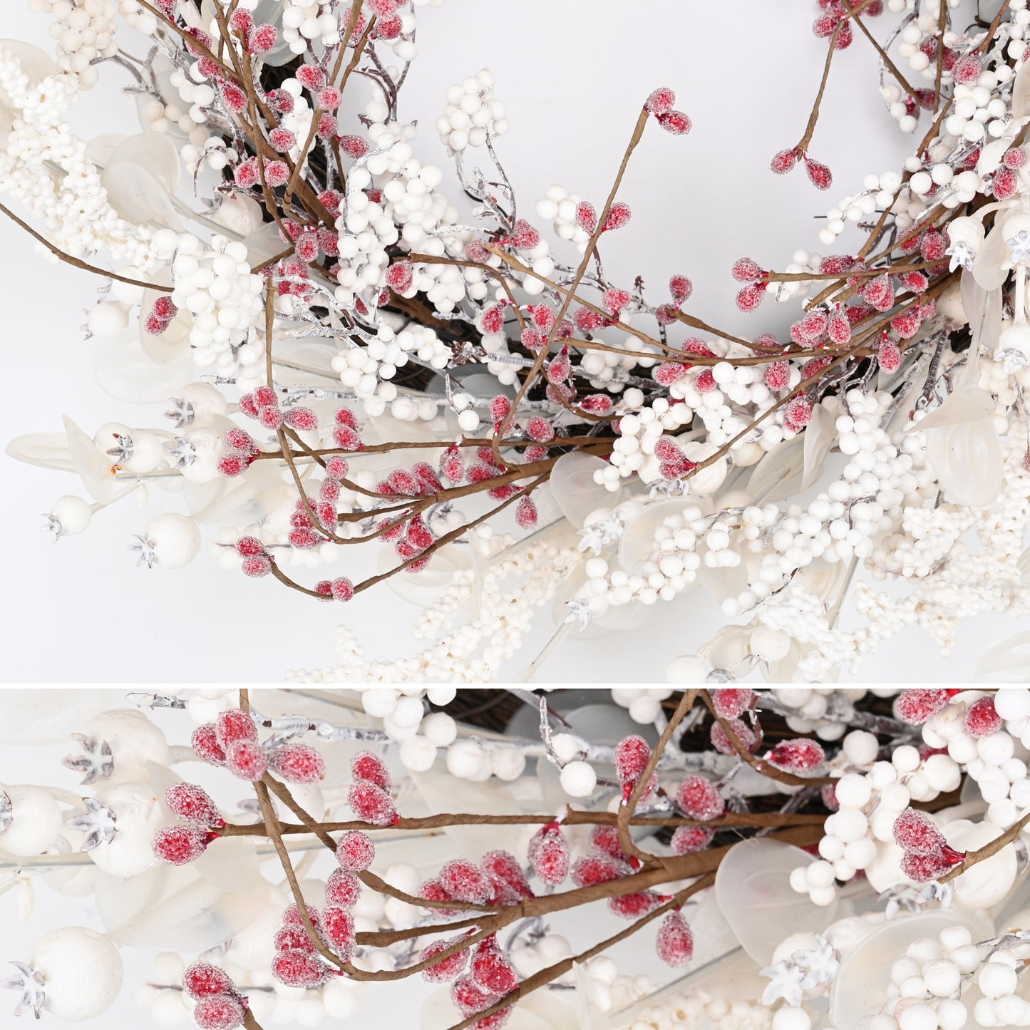 24 inch Winter Wreath for Front Door,Christmas Wreaths Front Door with White Eucalyptus Leaves and White Red Berry
