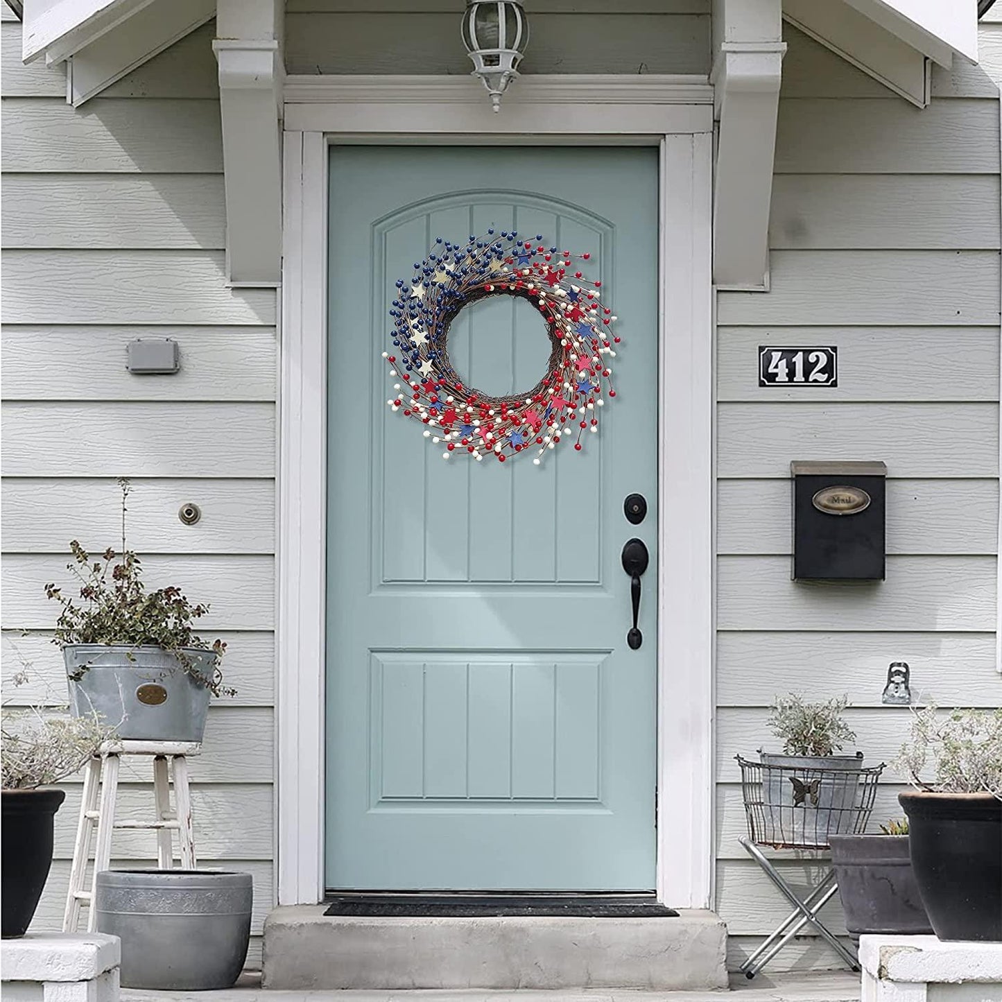 4th of July Wreath,22 inch America Patriotic Door Wreath Red White and Blue Berry Wreath
