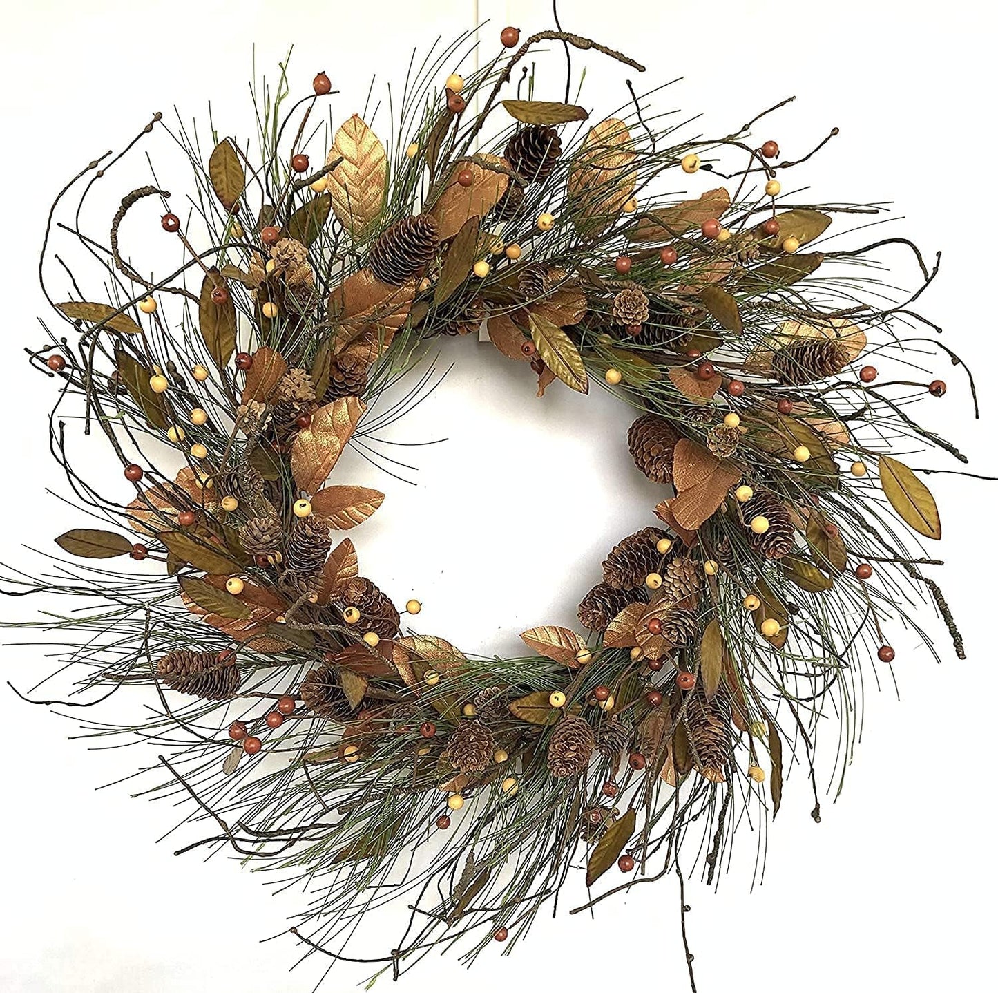 Fall Harvest Grapevine Wreath - Pinecone, Berry, and Magnolia Leaf Dรฉcor