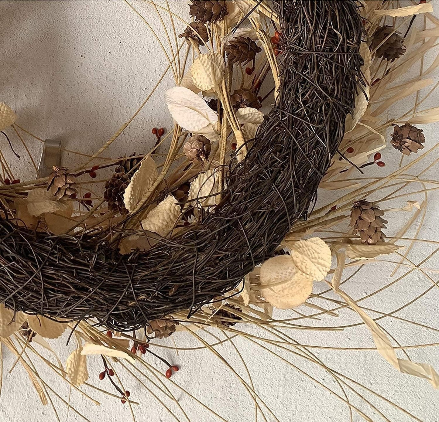 Fall Harvest Wreath - 24" Raffia, Eucalyptus, Berries, Pinecones