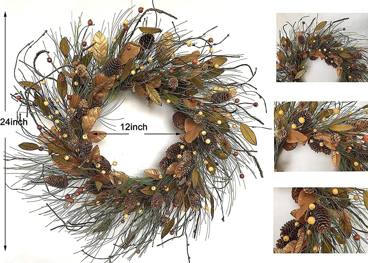 Fall Harvest Grapevine Wreath - Pinecone, Berry, and Magnolia Leaf Dรฉcor