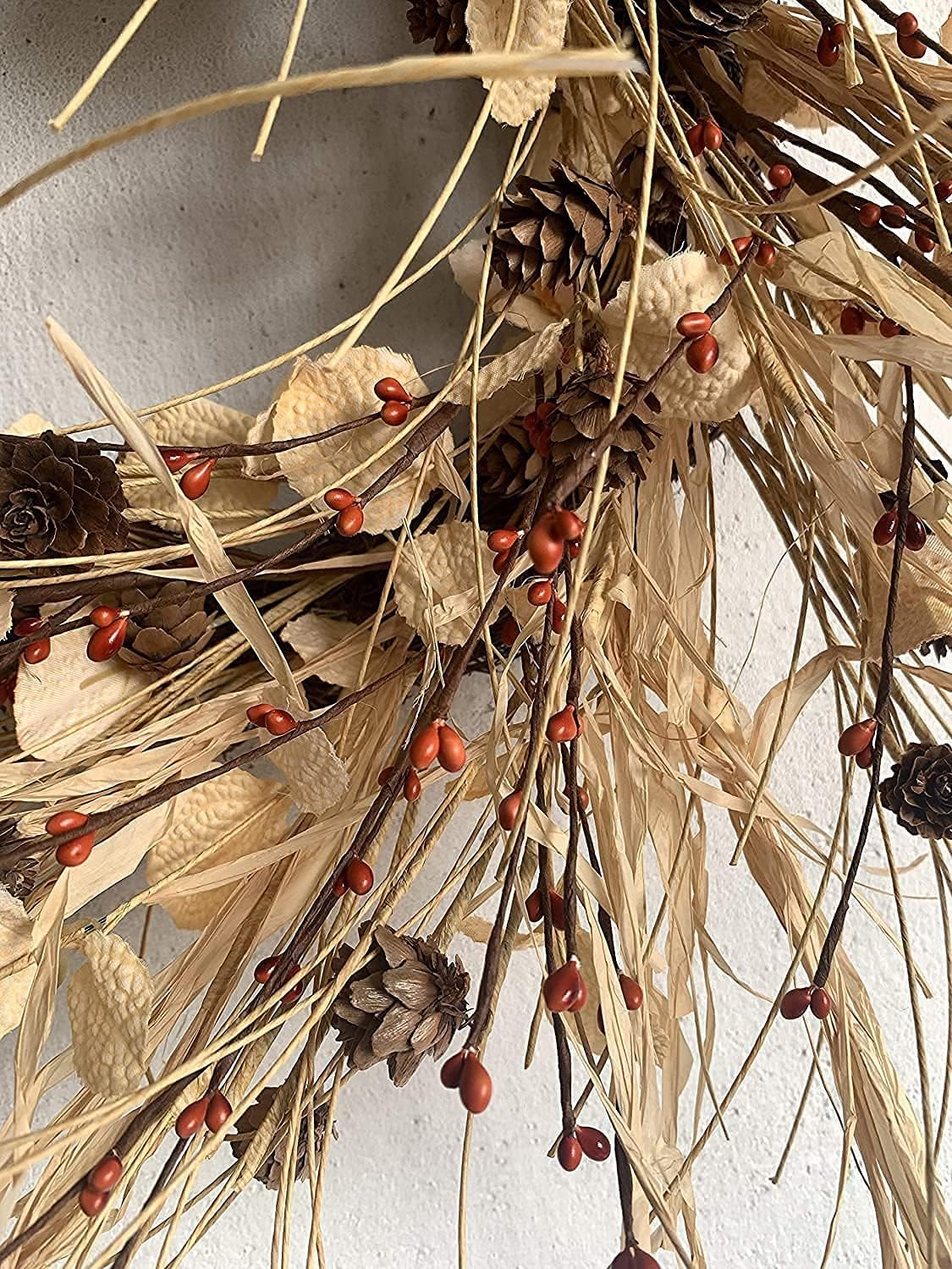 Fall Harvest Wreath - 24" Raffia, Eucalyptus, Berries, Pinecones