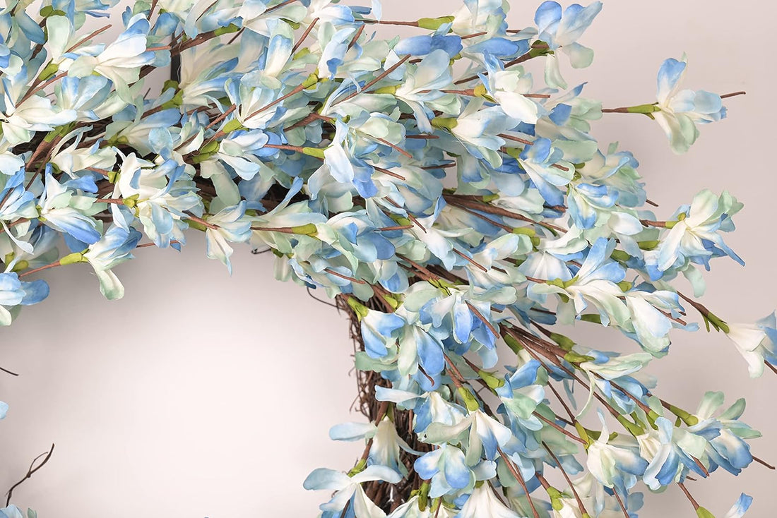 Blue Forsythia Door Wreath Summer Front Door Wreath 24Inch Blue Cream Cluster Wreath