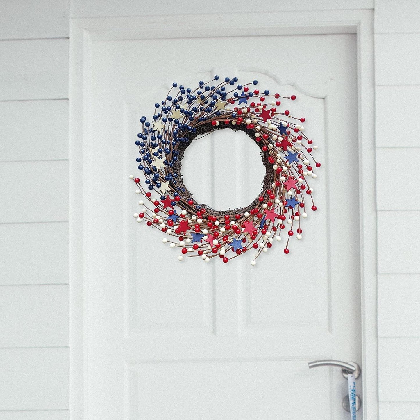 4th of July Wreath,22 inch America Patriotic Door Wreath Red White and Blue Berry Wreath