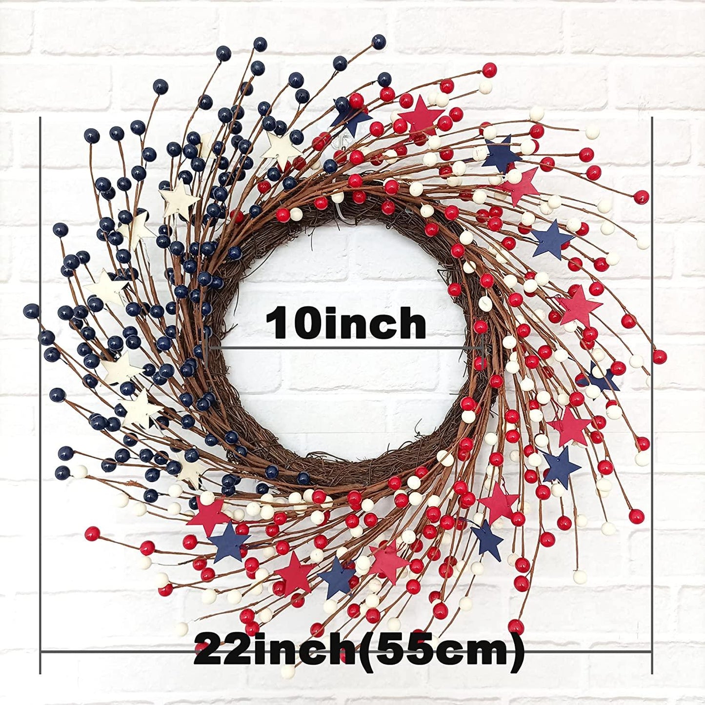 4th of July Wreath,22 inch America Patriotic Door Wreath Red White and Blue Berry Wreath