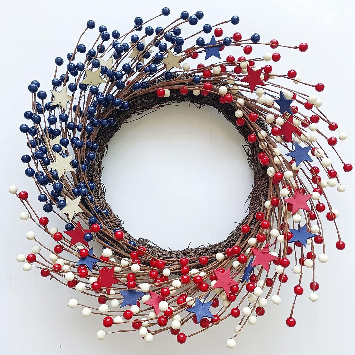 4th of July Wreath,22 inch America Patriotic Door Wreath Red White and Blue Berry Wreath