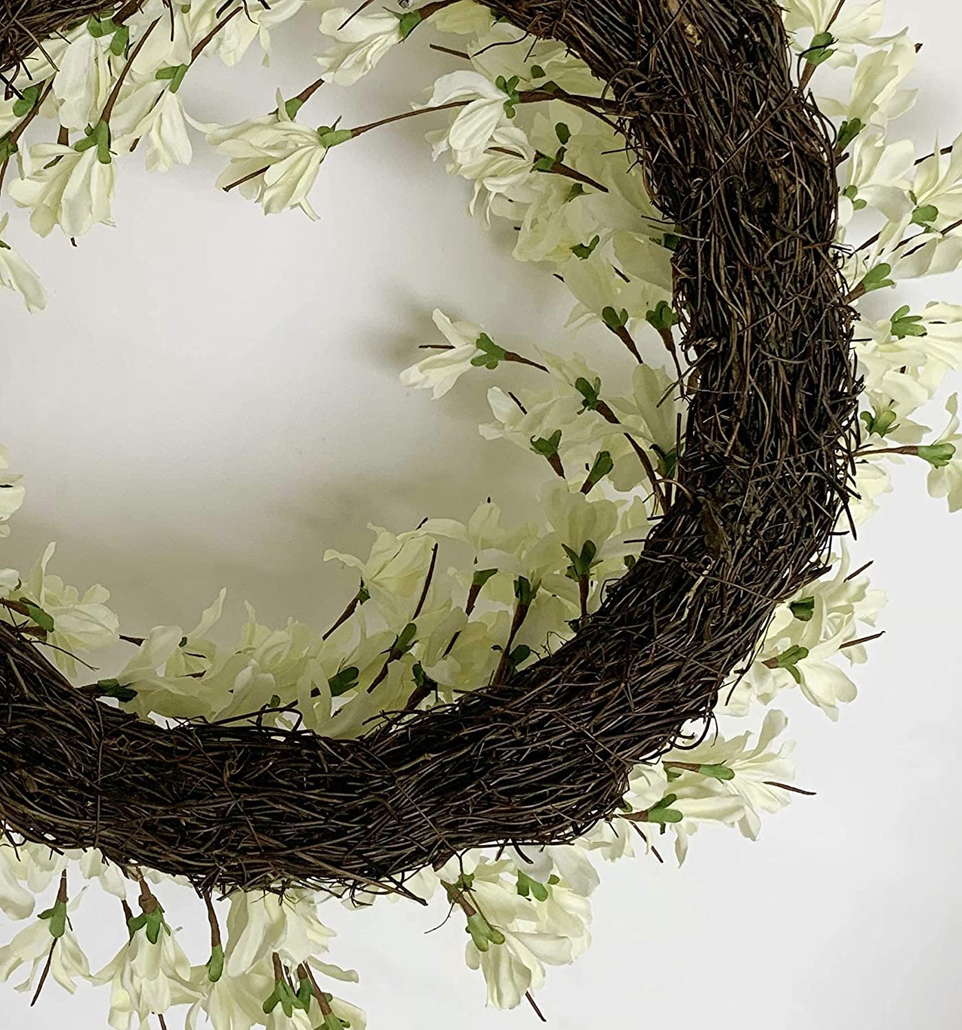 White Cream Forsythia Wreath 24 Inch Winter Front Door Wreath
