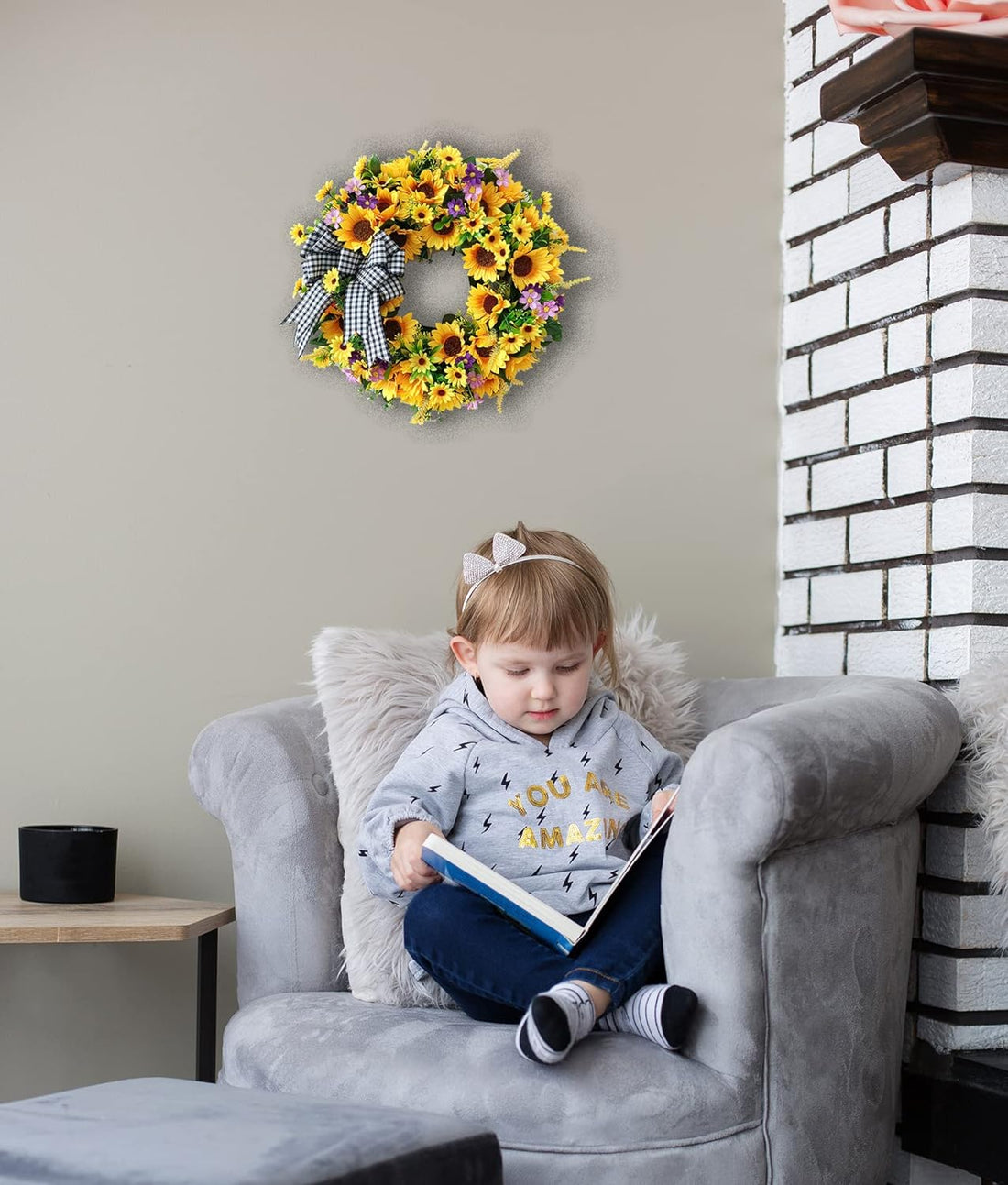 18" Handmade Artificial Sunflower Wreath for Front Door