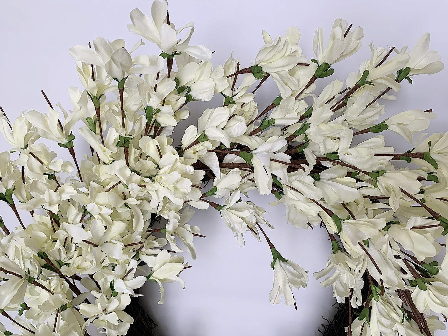 White Cream Forsythia Wreath 24 Inch Winter Front Door Wreath