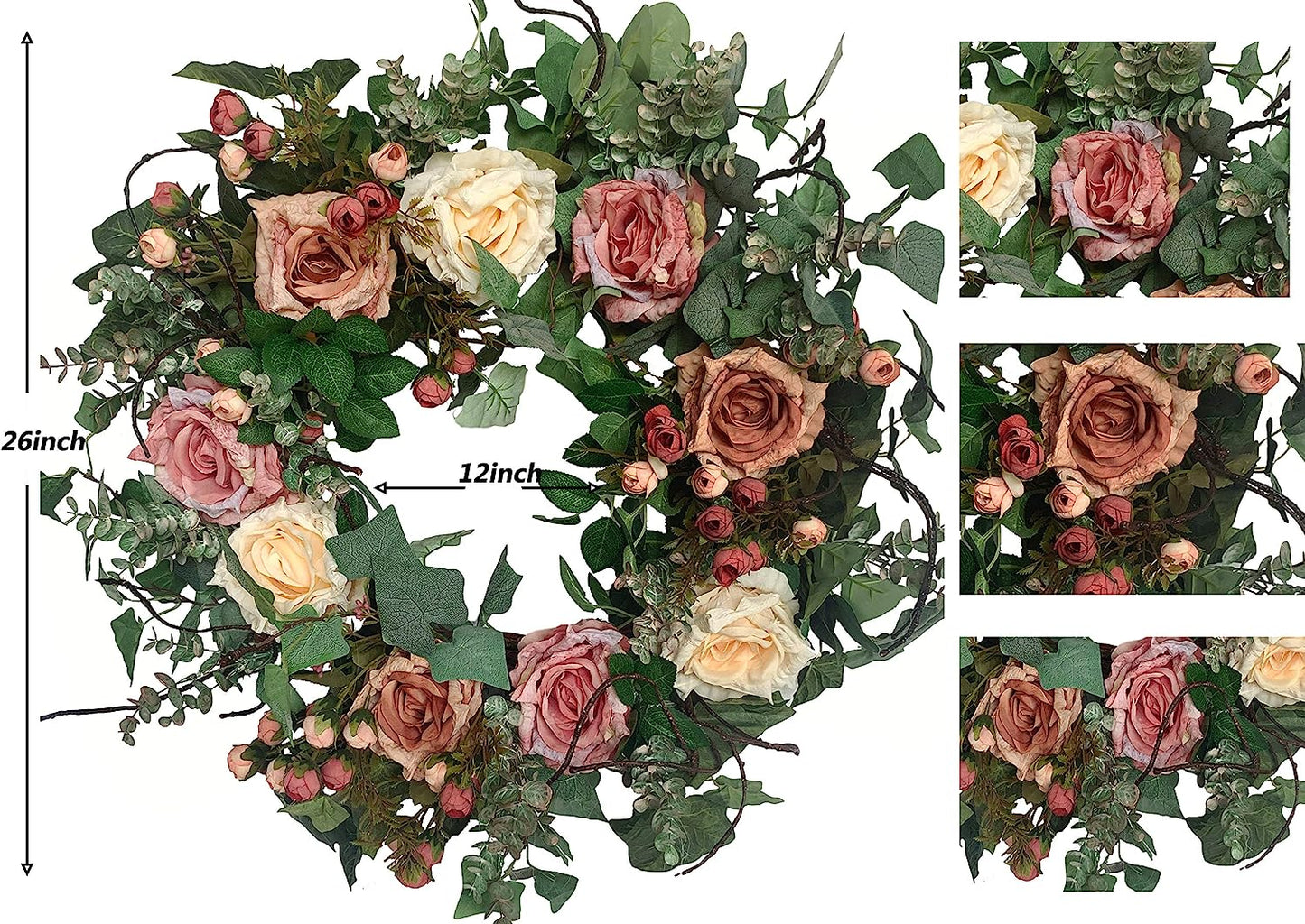 Spring Rose Blossom Wreath - 26" Handmade Floral Décor