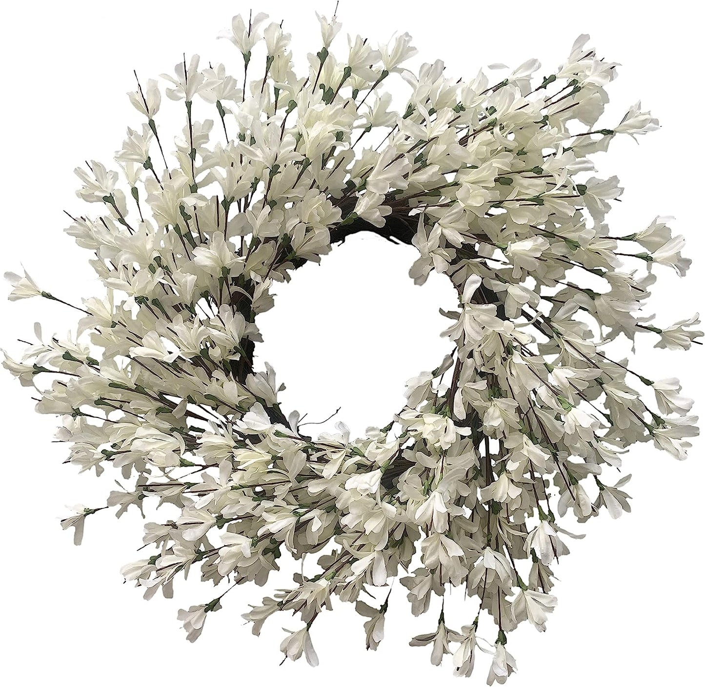 White Cream Forsythia Wreath 24 Inch Winter Front Door Wreath