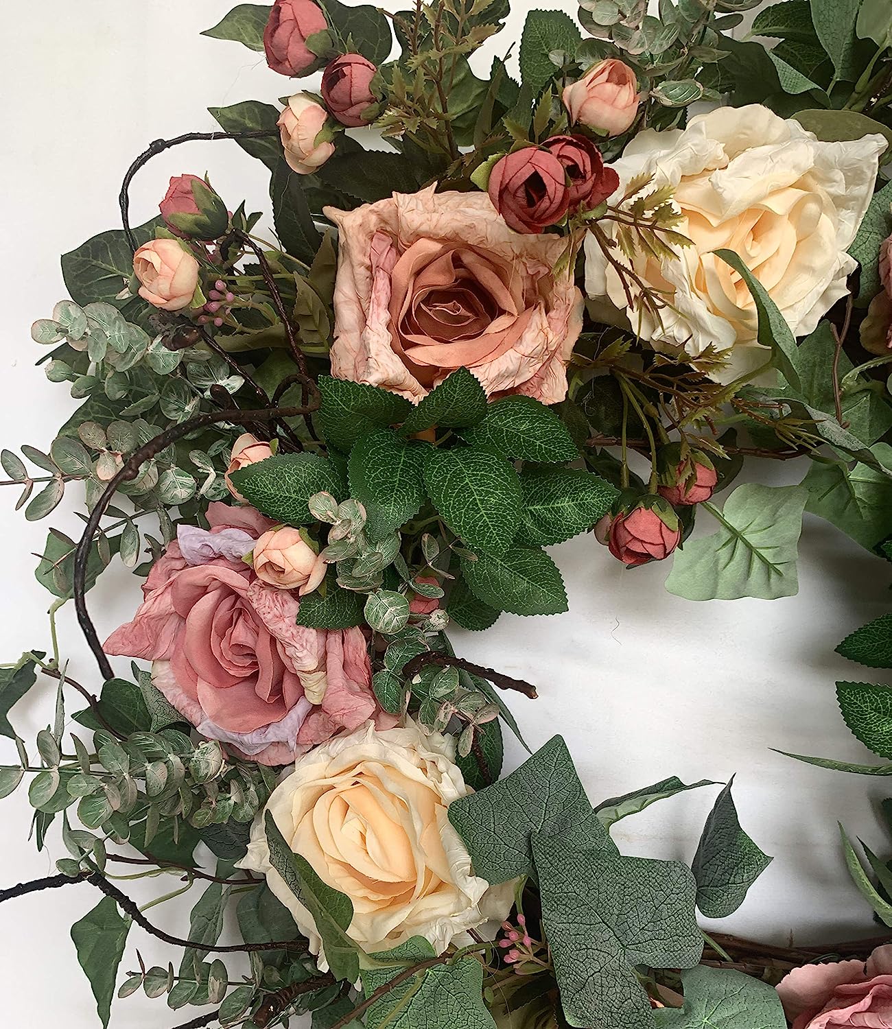 Spring Rose Blossom Wreath - 26" Handmade Floral Décor