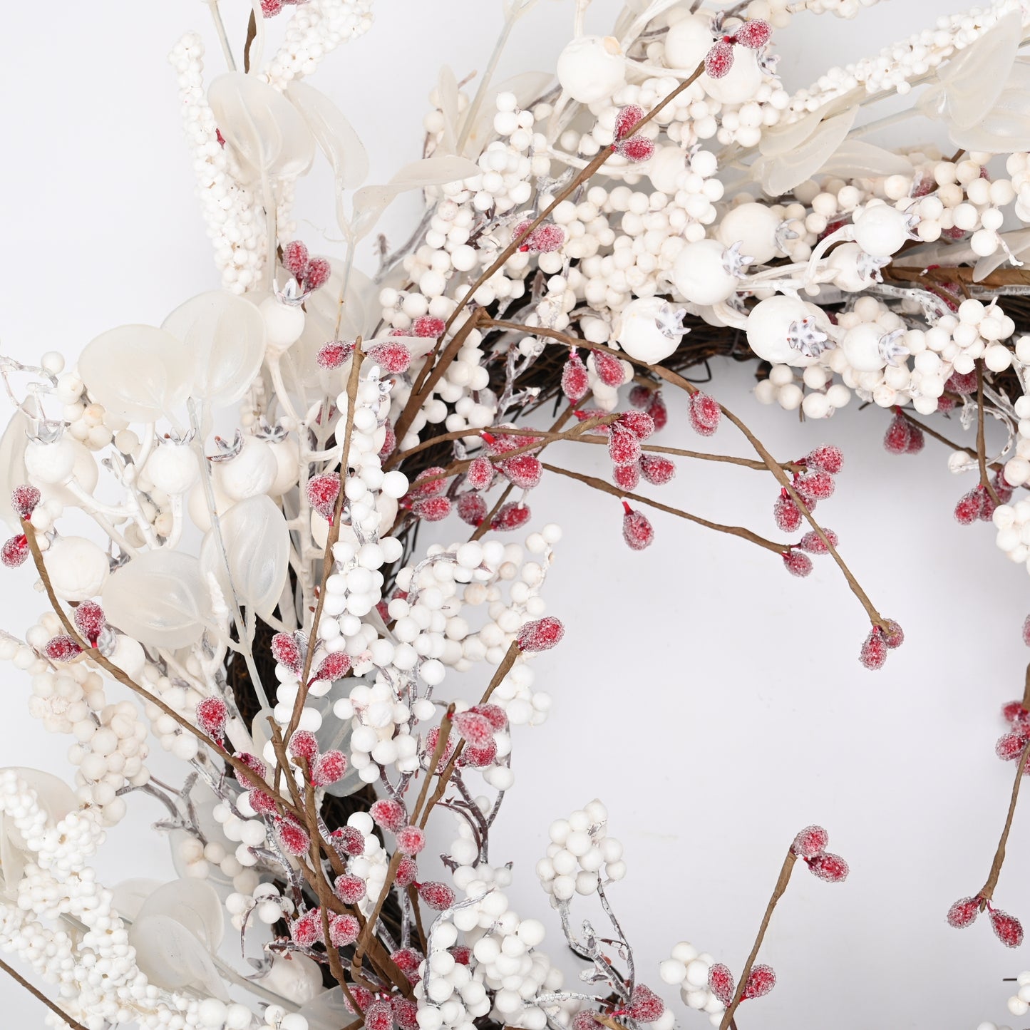 24 inch Winter Wreath for Front Door,Christmas Wreaths Front Door with White Eucalyptus Leaves and White Red Berry