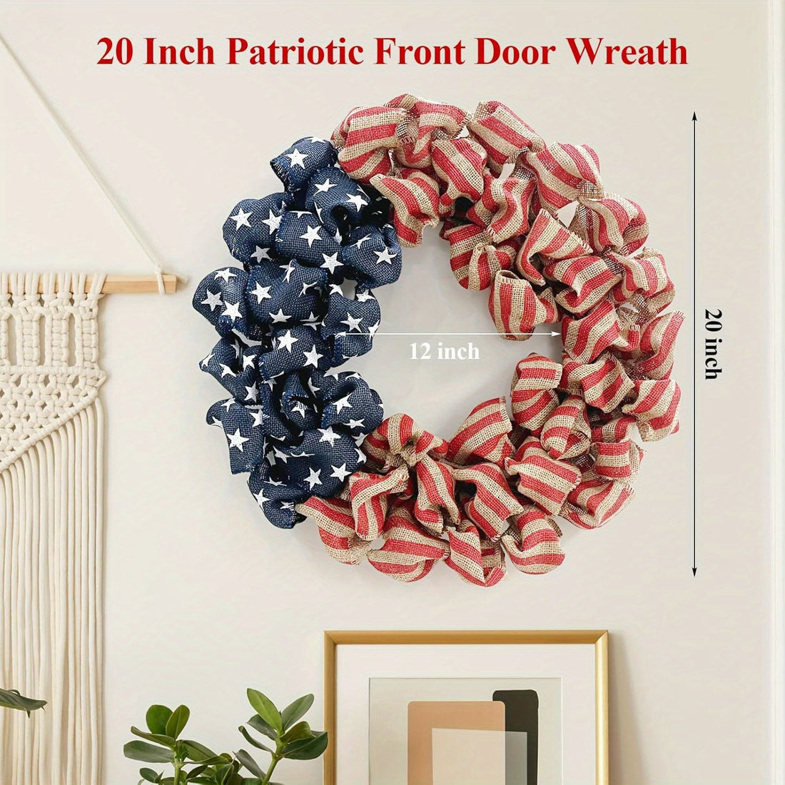 4th of July Forsythia Door Decor 20 Inch Patriotic Wreath Summer Front Door Wreath Memorial Day Americana Forsythia Flower Farmhouse Grapevine Blossom Cluster Decor