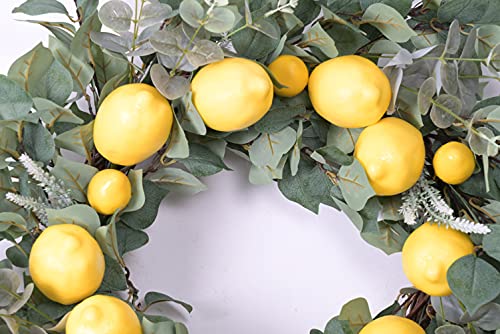 Vibrant Lemon Delight: 26-Inch Artificial Lemon Wreath with Eucalyptus Leaves