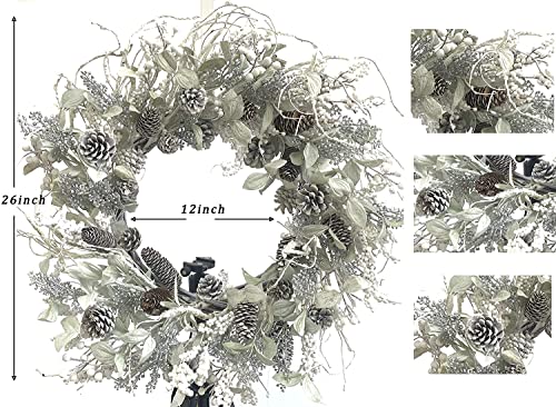 Winter White Berry Wreath 26 Inch with Iced Pine Cones