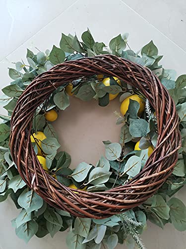 Vibrant Lemon Delight: 26-Inch Artificial Lemon Wreath with Eucalyptus Leaves