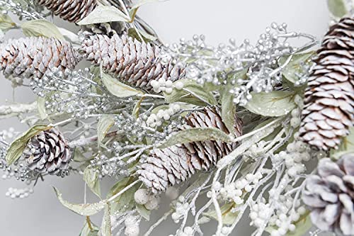 Winter White Berry Wreath 26 Inch with Iced Pine Cones