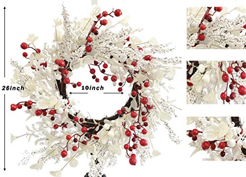 Winter Wonderland: 26-Inch White Berry and Mixed White Leaves Front Door Wreath