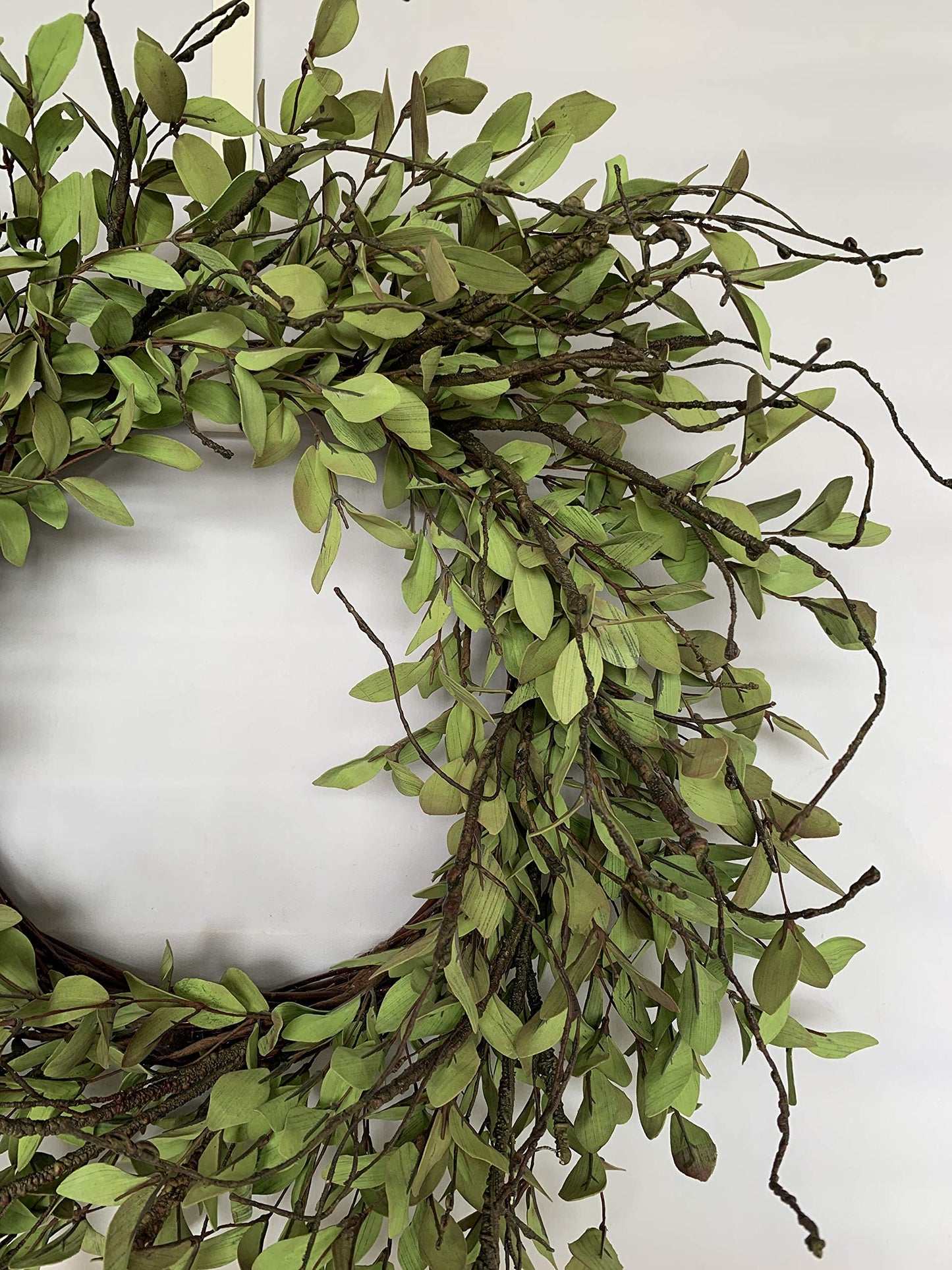 Fresh Green Tea Leaves: 24-Inch Spring Front Door Wreath with Handcrafted Twigs