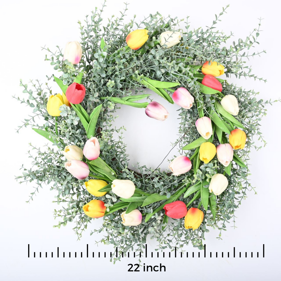 22 inch Spring Wreaths for Front Door, Summer Wreath with Tulip Wreath, Vivid Artificial Floral Wreath for Wall Window Farmhouse Party Holiday Home Décor