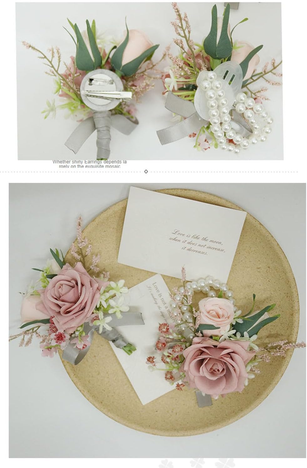 Wrist Corsage and Boutonniere Set Dusty Rose Artificial Roses 2pcs
