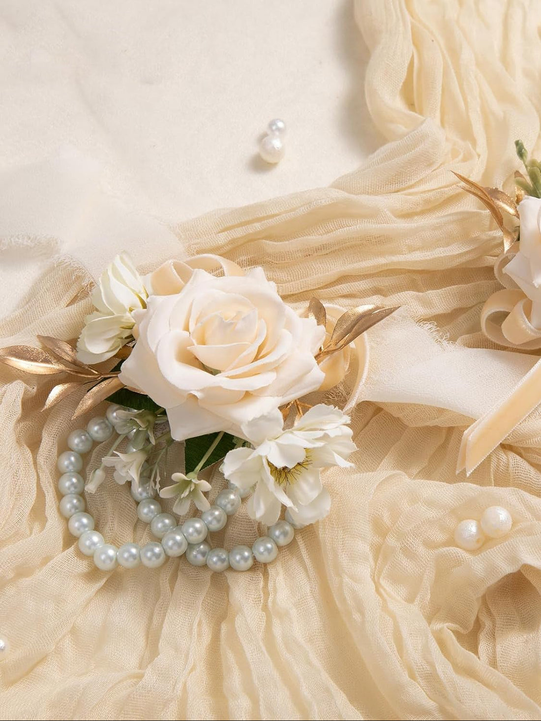 Champagne Rose Corsage And Boutonniere Set 2Pcs For Prom And Wedding