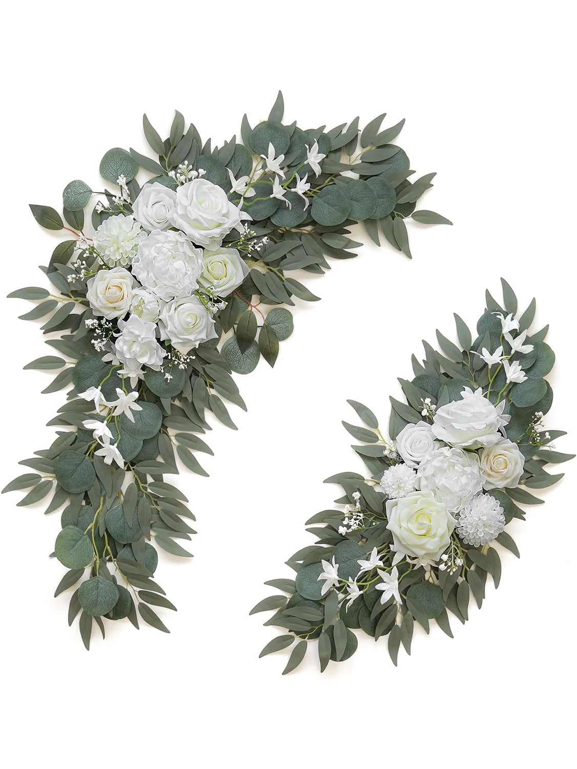 White Ivory Artificial Flower Swags Wedding Arch Welcome Signs Set of 2 35/25 Inch