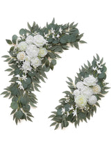 White Ivory Artificial Flower Swags Wedding Arch Welcome Signs Set of 2 35/25 Inch