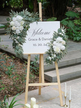 White Ivory Artificial Flower Swags Wedding Arch Welcome Signs Set of 2 35/25 Inch