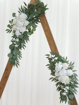 White Ivory Artificial Flower Swags Wedding Arch Welcome Signs Set of 2 35/25 Inch