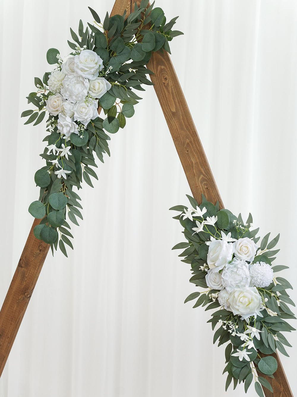 White Ivory Artificial Flower Swags Wedding Arch Welcome Signs Set of 2 35/25 Inch