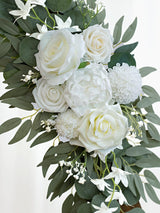 White Ivory Artificial Flower Swags Wedding Arch Welcome Signs Set of 2 35/25 Inch