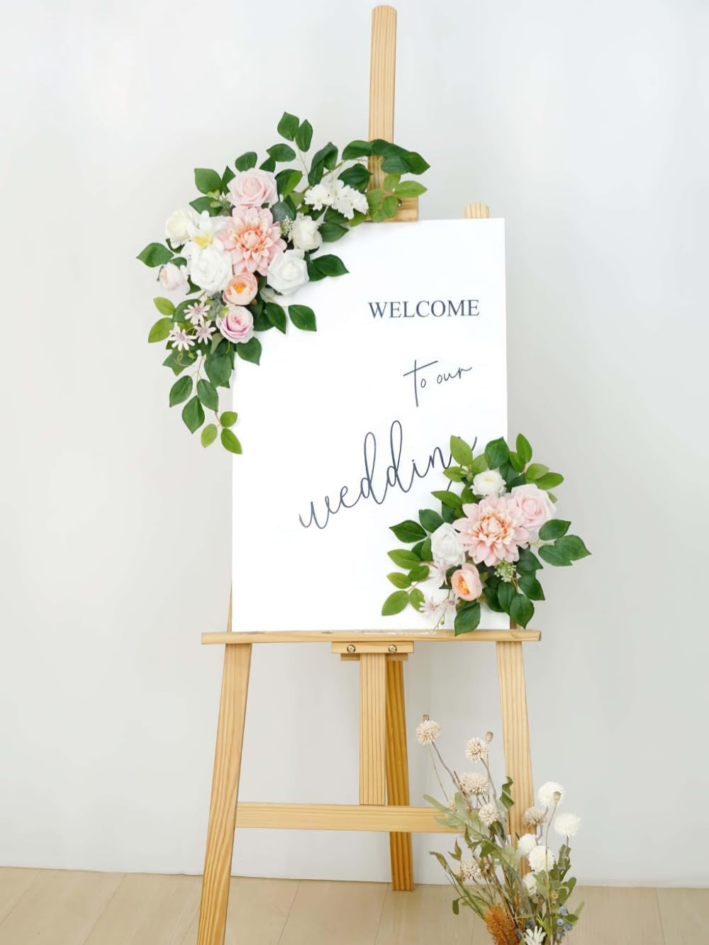 Blush Rose Welcome Sign Garland Wedding Arch Decor Set of 2 23/13 Inch
