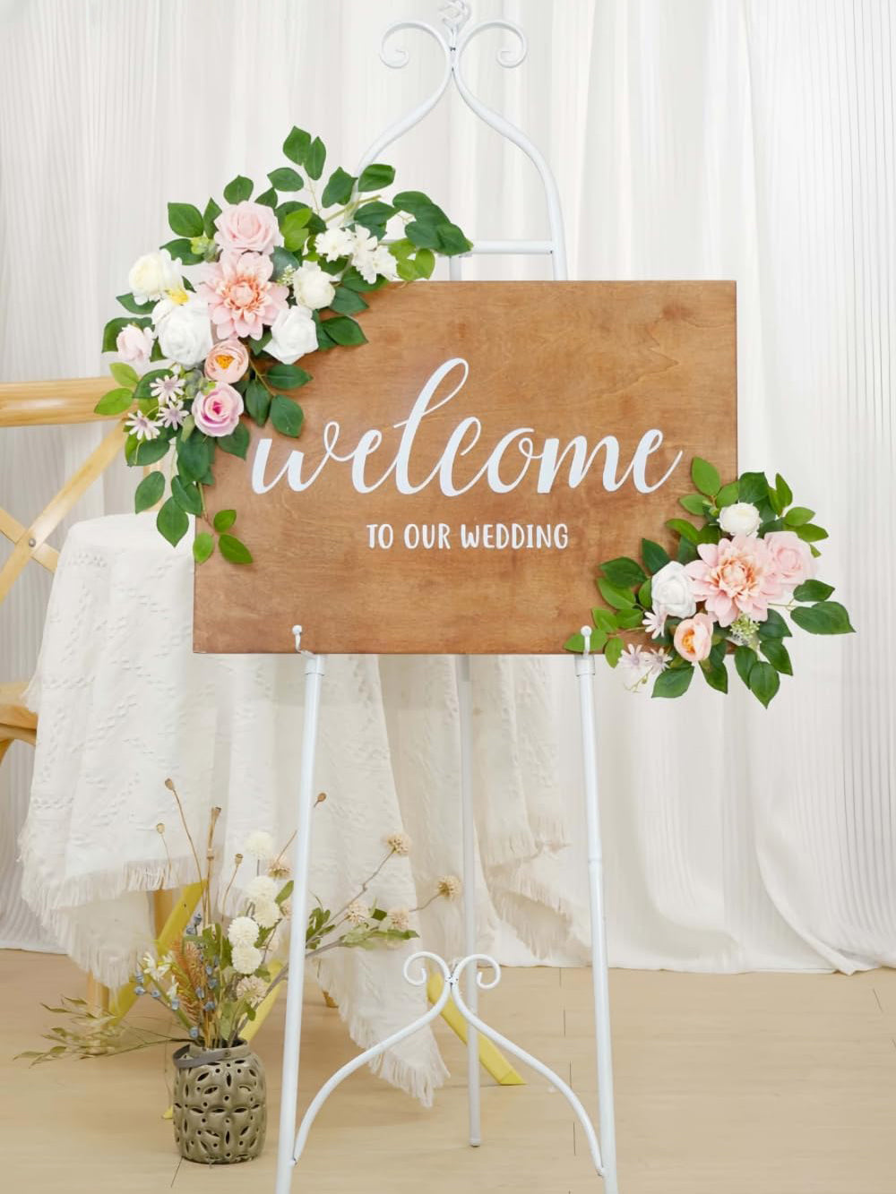 Blush Rose Welcome Sign Garland Wedding Arch Decor Set of 2 23/13 Inch