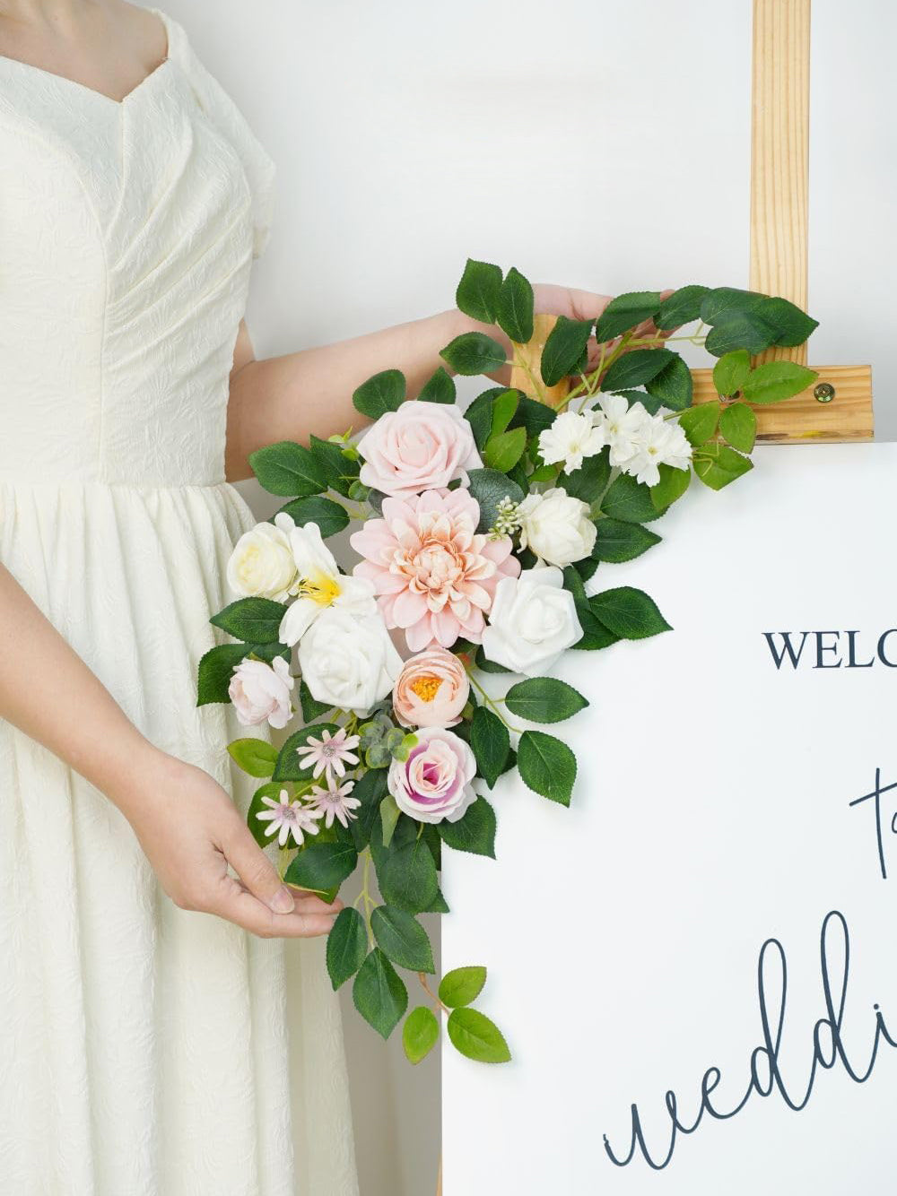 Blush Rose Welcome Sign Garland Wedding Arch Decor Set of 2 23/13 Inch