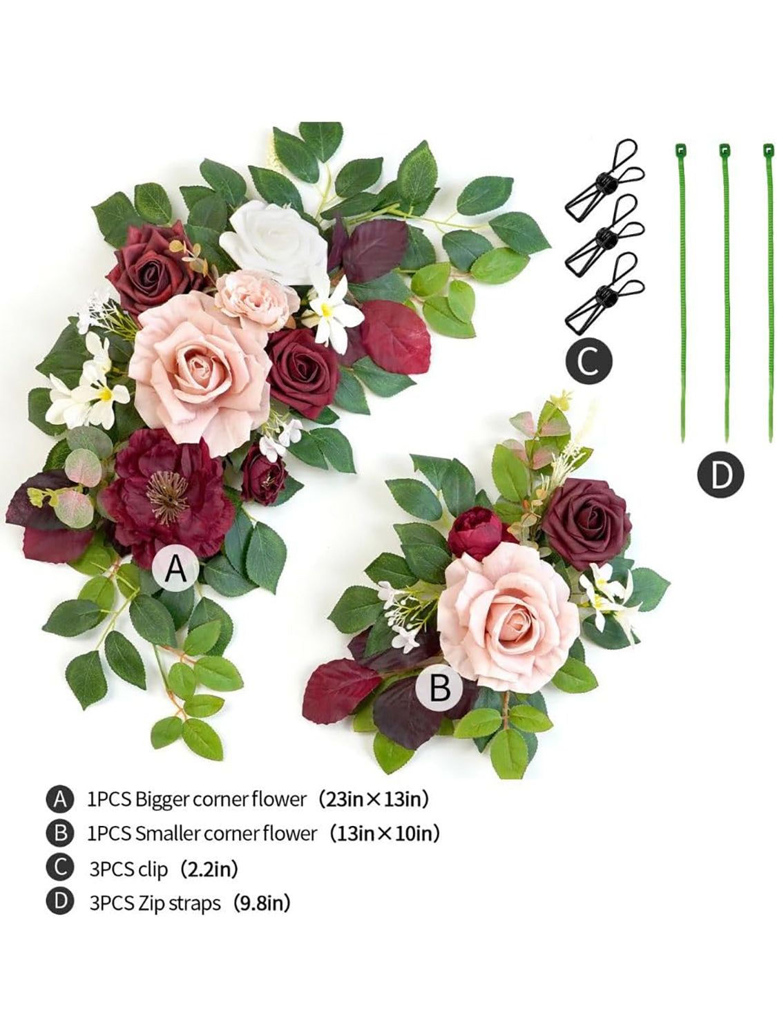 Burgundy And Dusty Rose Welcome Sign Floral Garland Set For Wedding Arch 02