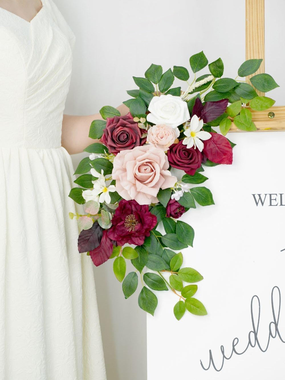 Burgundy And Dusty Rose Welcome Sign Floral Garland Set For Wedding Arch 02