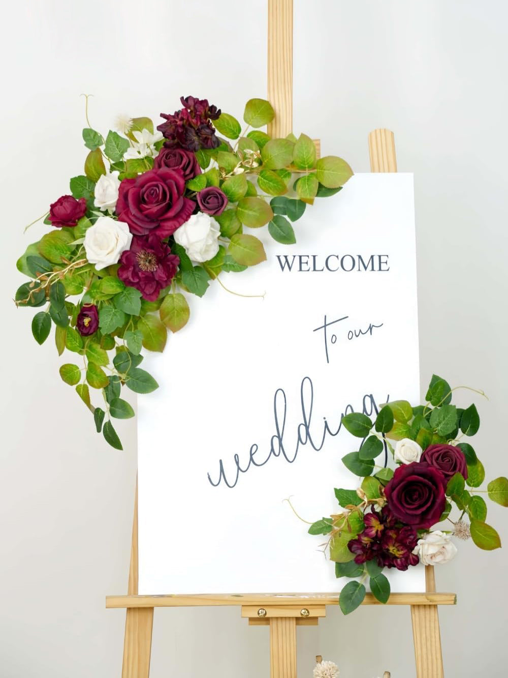 Welcome Sign Backdrop Garland Pack Of 2 Burgundy And White Wedding Decor