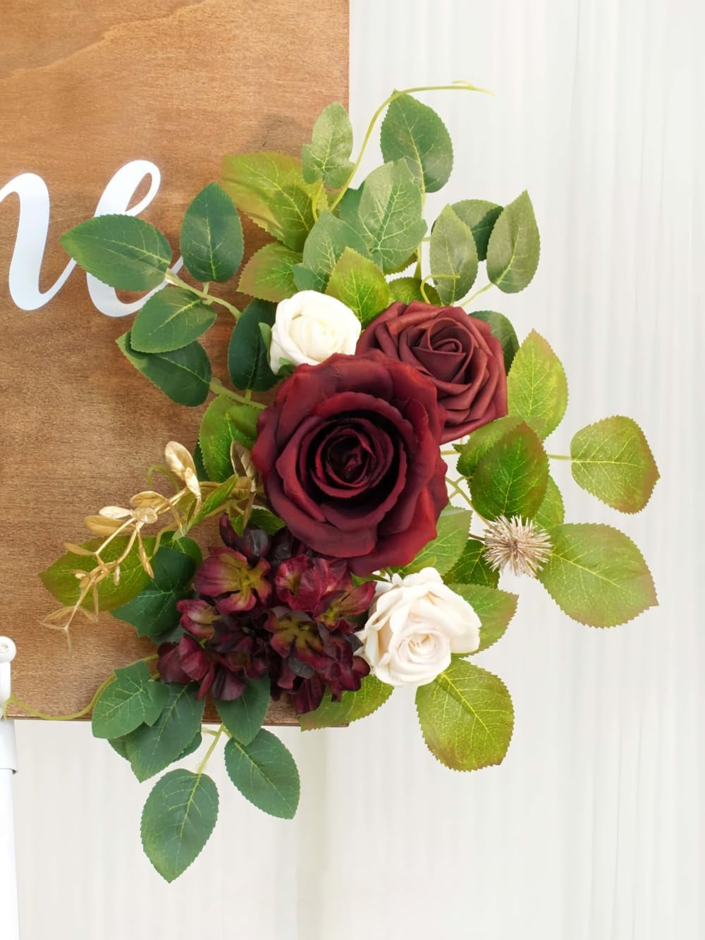 Welcome Sign Backdrop Garland Pack Of 2 Burgundy And White Wedding Decor