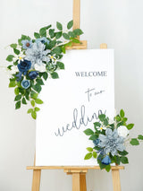Dusty Blue Navy Welcome Sign Backdrop Garland Wedding Decor Set of 2 23/13 Inch