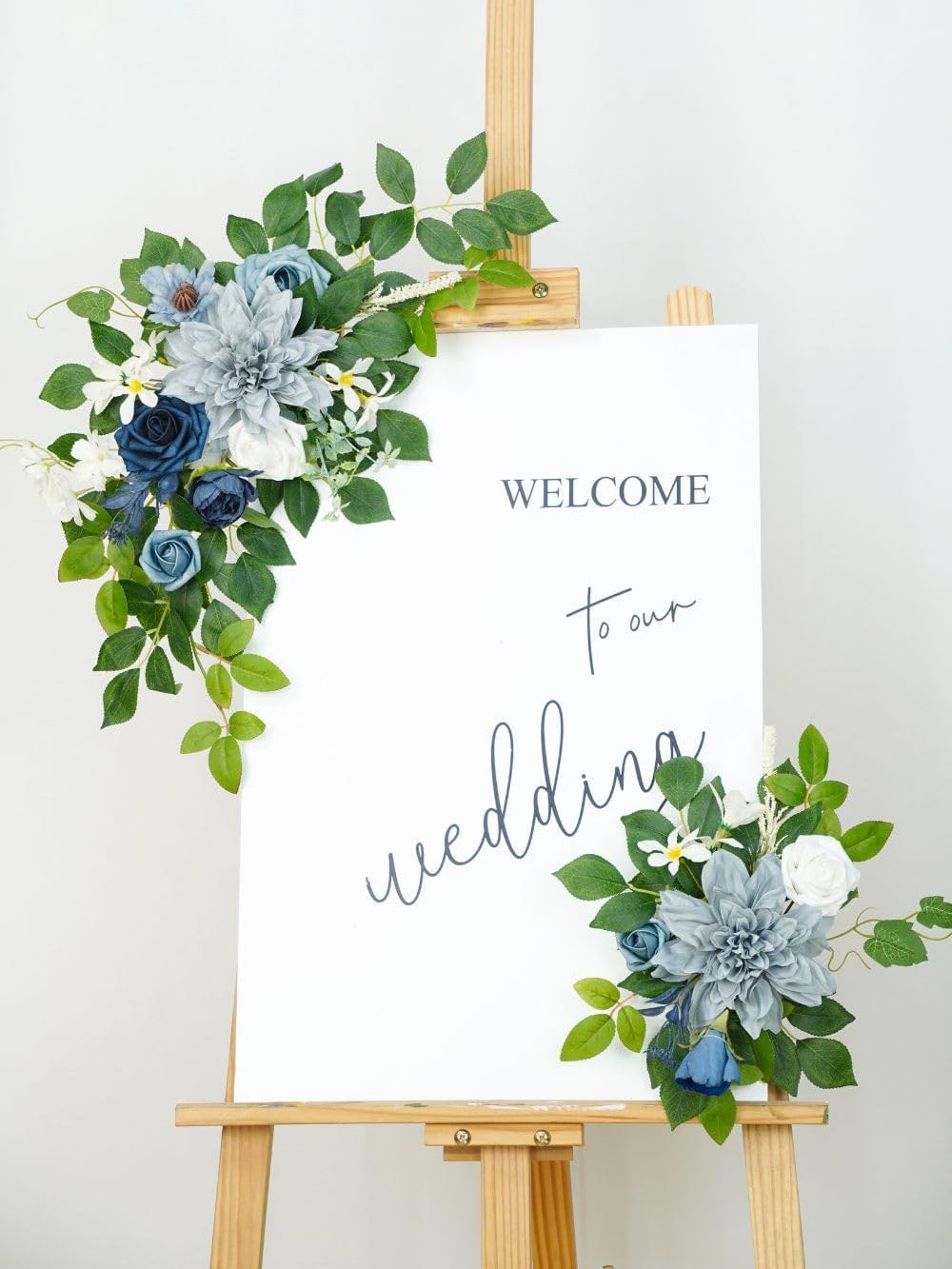 Dusty Blue Navy Welcome Sign Backdrop Garland Wedding Decor Set of 2 23/13 Inch