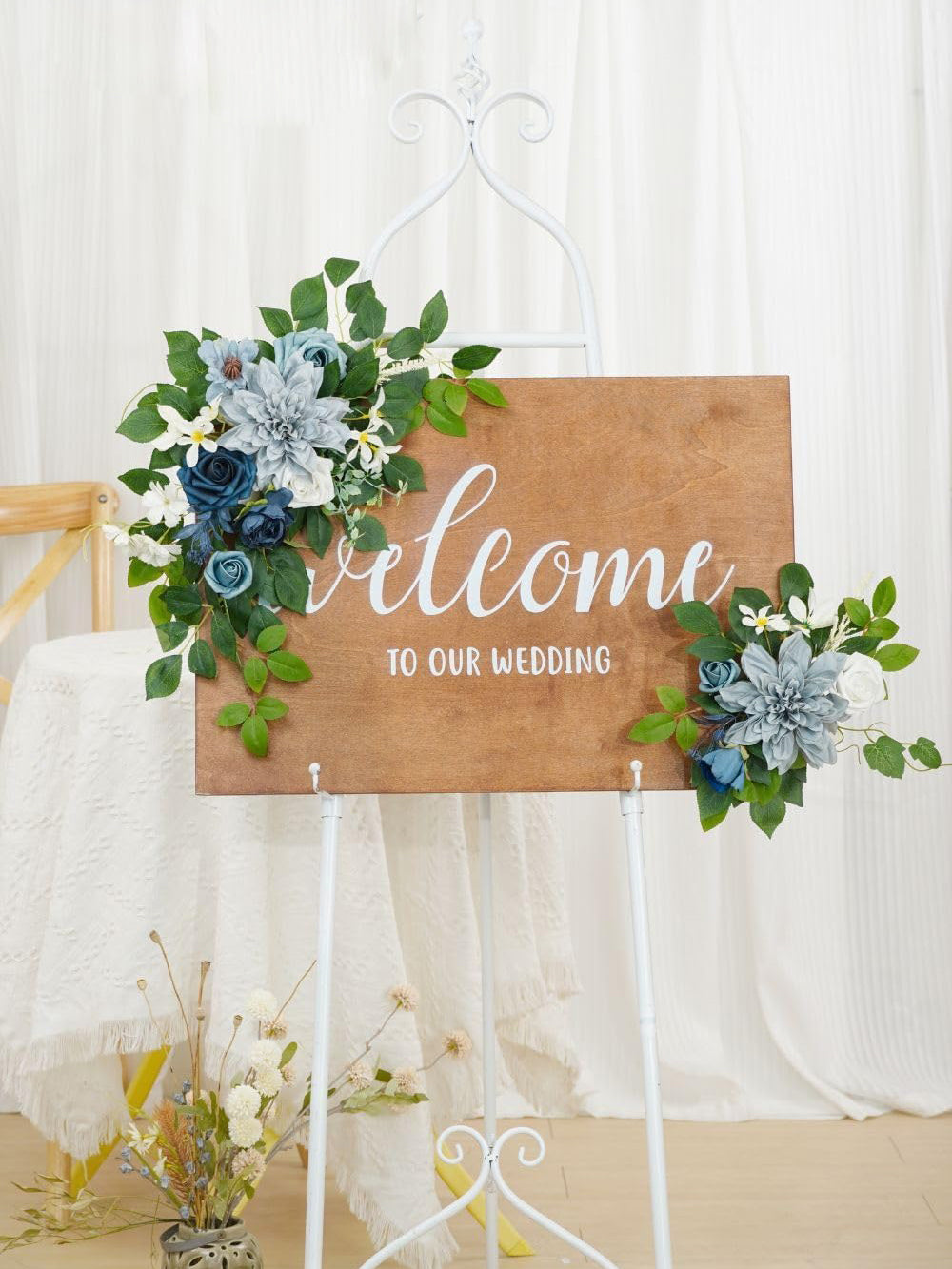 Dusty Blue Navy Welcome Sign Backdrop Garland Wedding Decor Set of 2 23/13 Inch