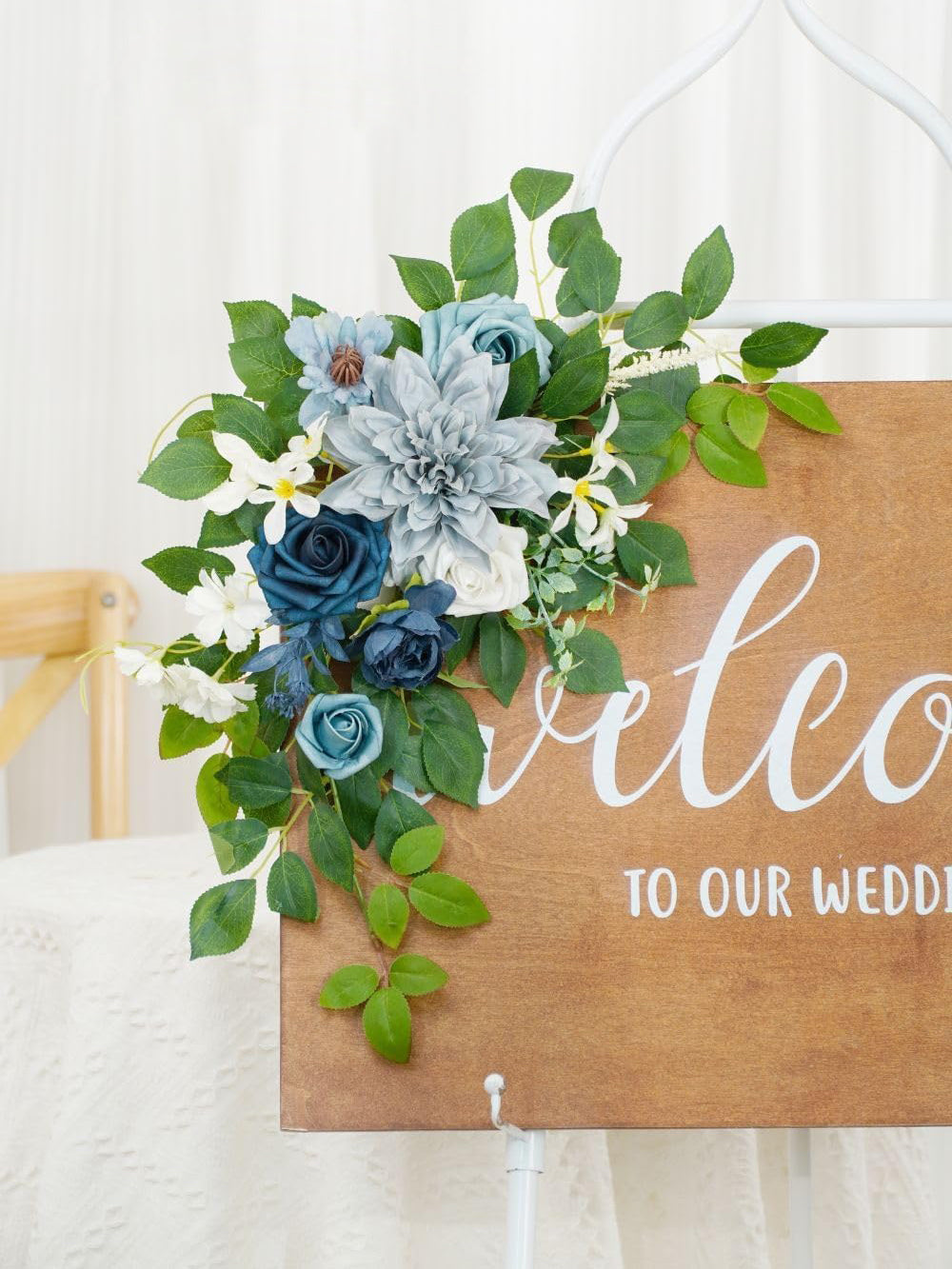 Dusty Blue Navy Welcome Sign Backdrop Garland Wedding Decor Set of 2 23/13 Inch