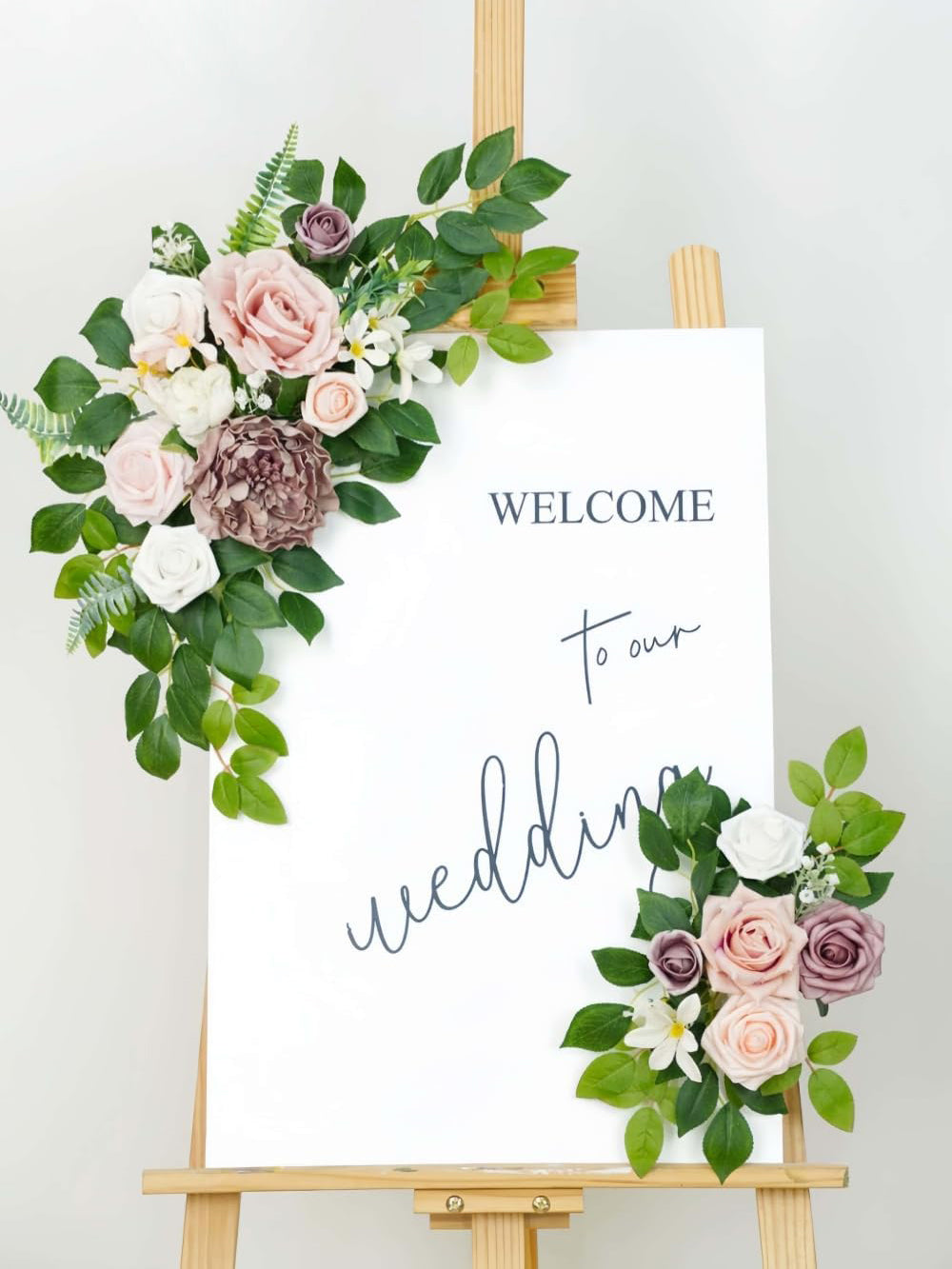 Dusty Rose Welcome Sign Artificial Wedding Arch Decor Set of 2 23/13 Inch