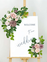 Dusty Rose Welcome Sign Artificial Wedding Arch Decor Set of 2 23/13 Inch