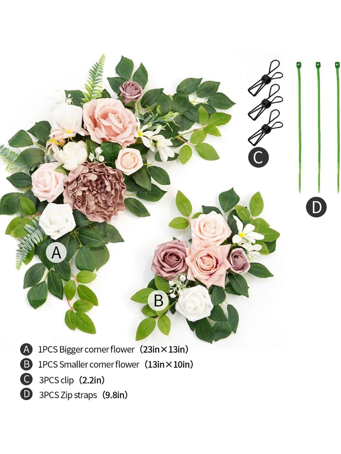 Dusty Rose Welcome Sign Artificial Wedding Arch Decor Set of 2 23/13 Inch
