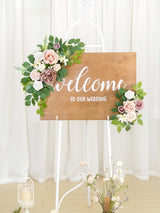 Dusty Rose Welcome Sign Artificial Wedding Arch Decor Set of 2 23/13 Inch