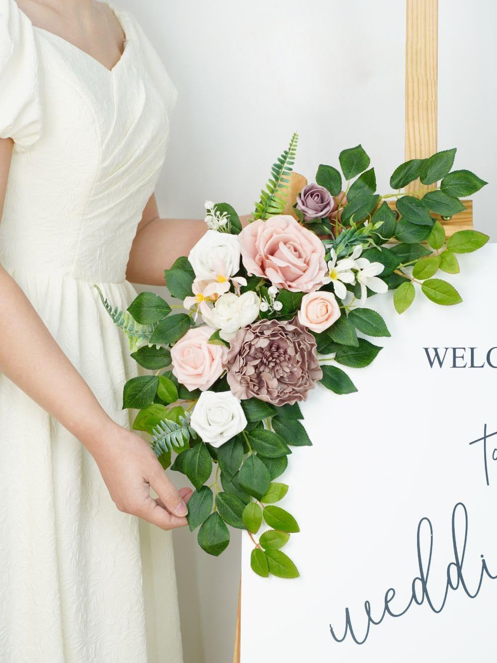 Dusty Rose Welcome Sign Artificial Wedding Arch Decor Set of 2 23/13 Inch
