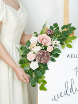 Dusty Rose Welcome Sign Artificial Wedding Arch Decor Set of 2 23/13 Inch